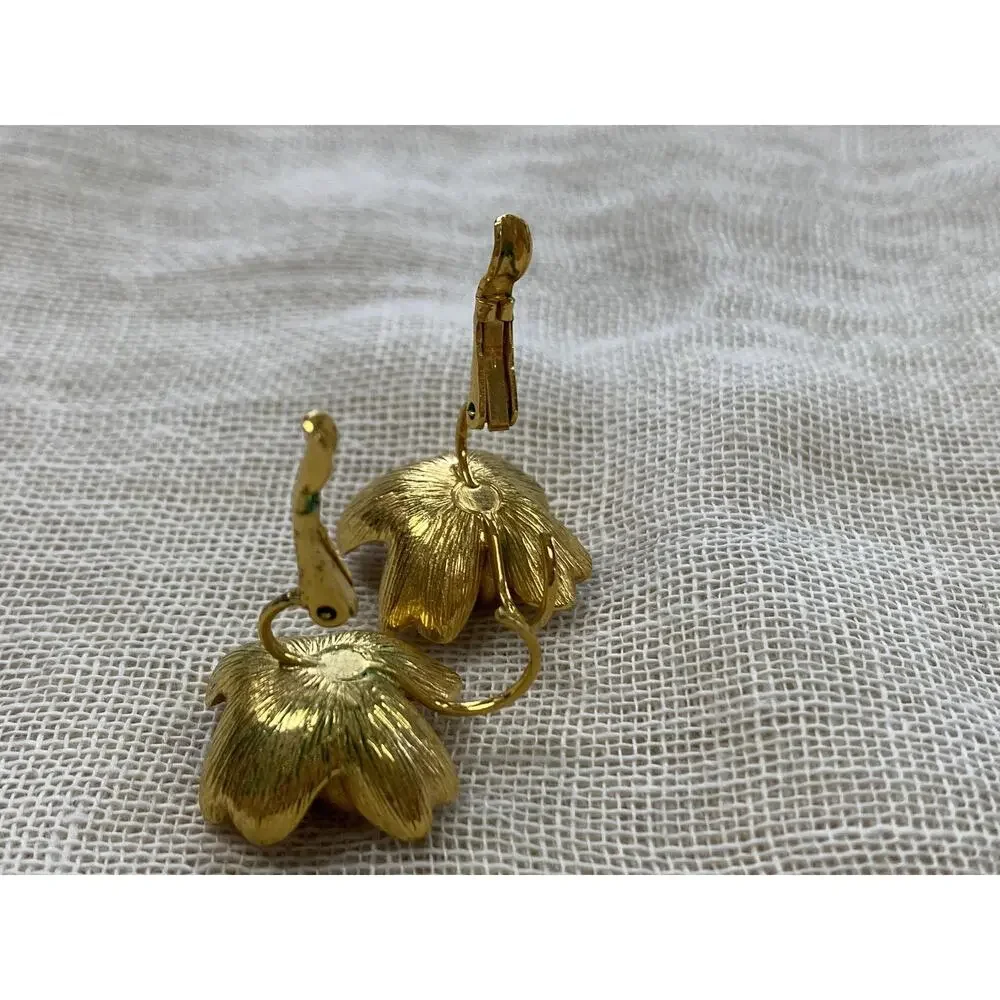 Joan Rivers Earrings Gold Tone Pastel Enamel Flower Dangle Drop Vintage‎ Y2K